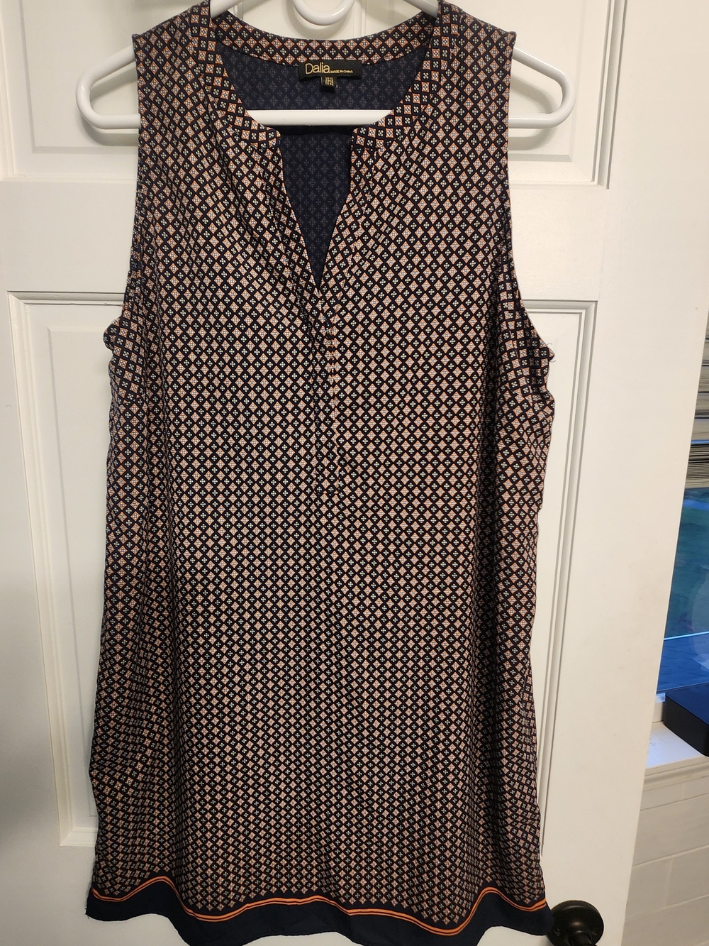 Dalia Sleeveless Printed Shift Dress - Navy and Cream